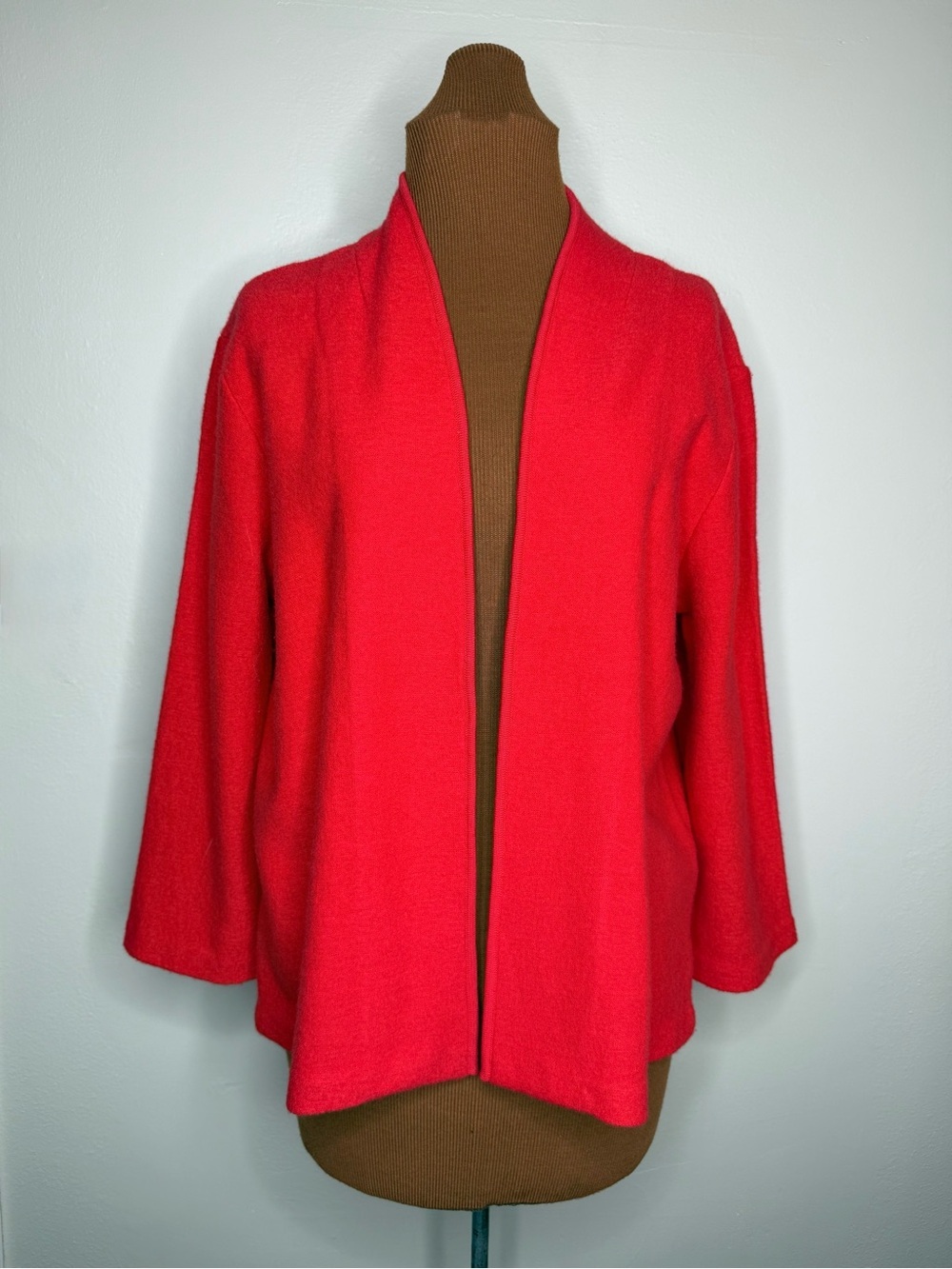 Anne Klein Open-Front Wool Blend Bright Red Cardigan Size Large